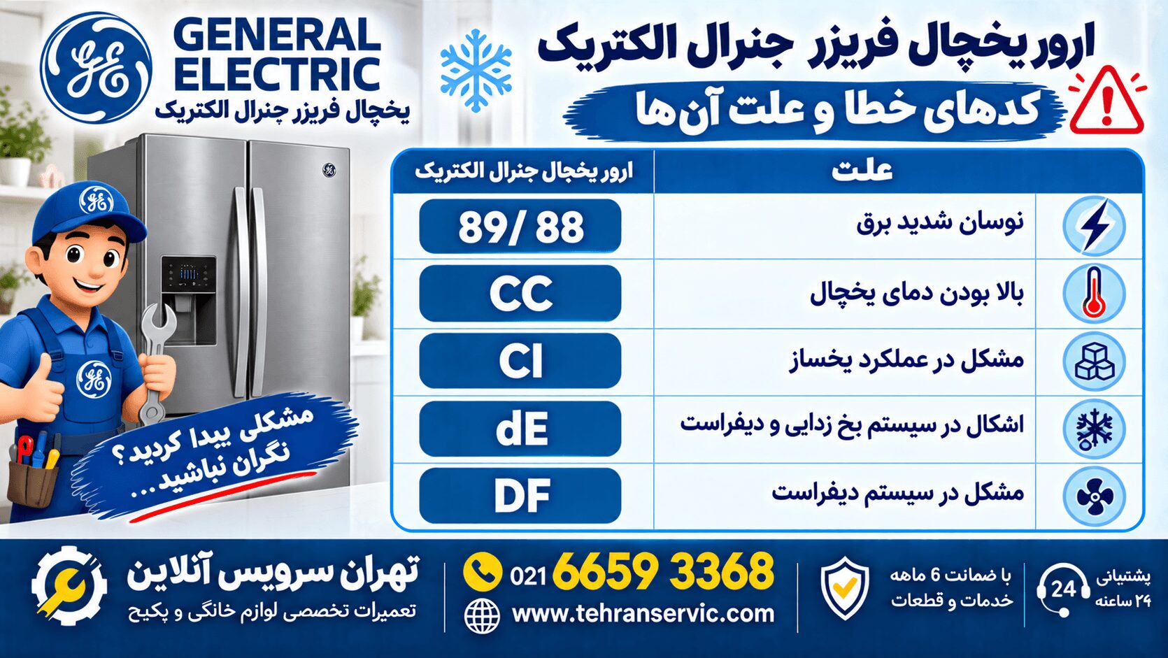ارورهای یخچال فریزر جنرال الکتریک