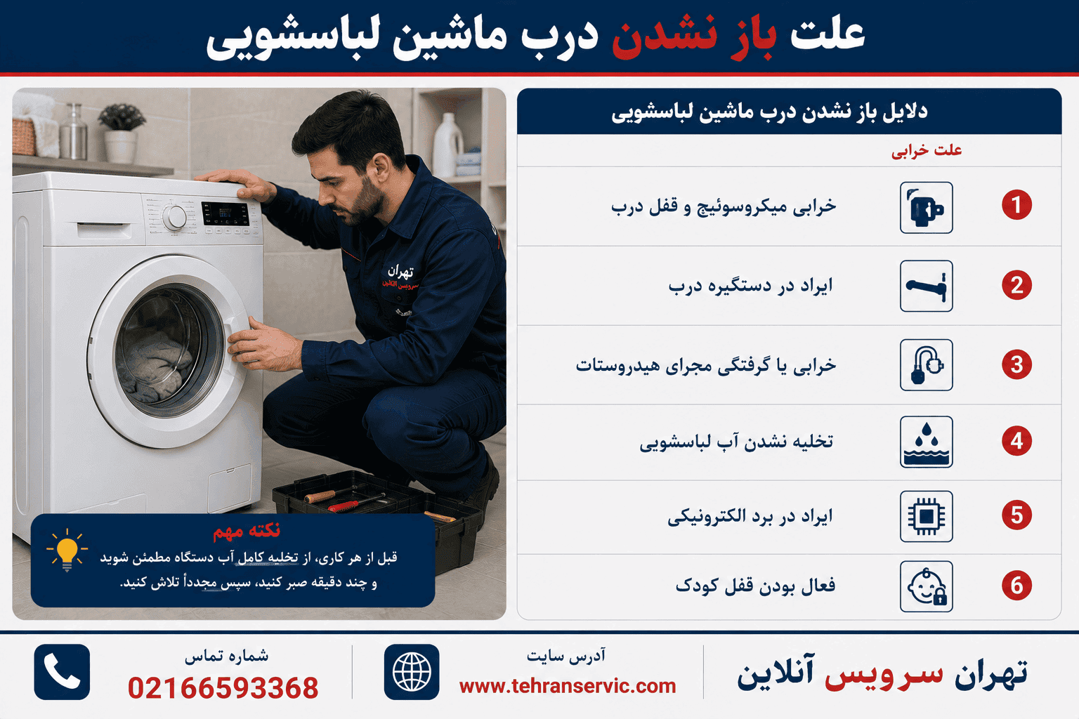 علت باز نشدن درب لباسشویی
