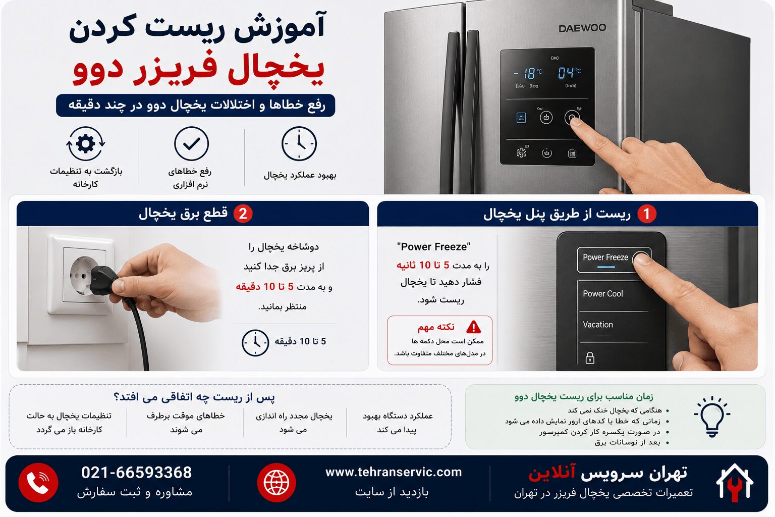 نحوه خاموش كردن چراغ فيلتر يخچال دوو