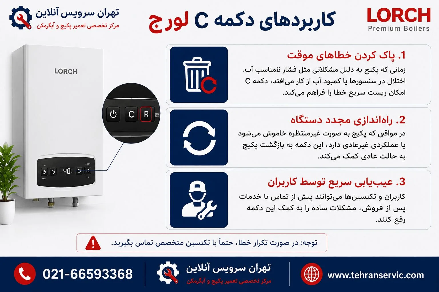 دکمه cدر پکیج لورچ کجاست